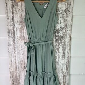 Calvin Klein Green Ruffled Tiered Midi Sundress